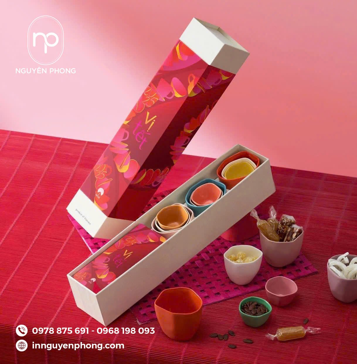 Hộp đựng chén trà Tết cao cấp, lịch sự 